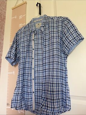 Report Collection Blue Plaid Short-Sleeve Button-Down Shirt